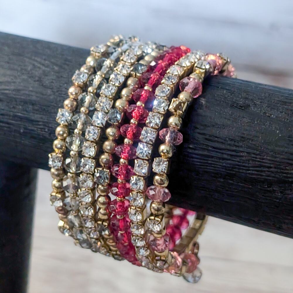 Vintage Wrap Bracelet Gold Tone & Pink